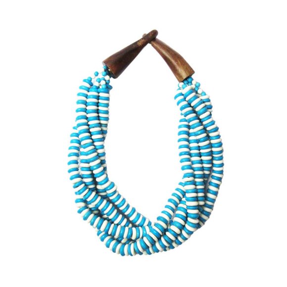 Tigerstars Blue Genuine Bone Bead Horn Necklace - Picture 1 of 2